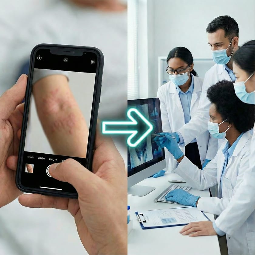 A phone photo of an affected area being sent to a clinical study team